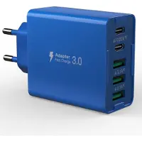 JGD -Chargeur USB C 50 W Multiple, 5 Ports USBC et USBA, Bloc d'alimentation USB, Adaptateur Mural Fast Charge PD20W, Compatible avec iPhone 11/12/13/14/15/16/Galaxy S21/S22/S23/tablettes (Bleu)