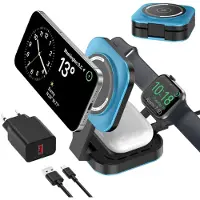 JGD -Chargeur sans Fil 3 en 1 pour appareils Apple, Chargeur Induction, 3 en 1 Station de Charge Rapide pour Magsafe iPhone 17/Air/16/15/14/13/12, Apple Watch, AirPods Pro/2/3/4 (Adaptateur Inclus) (B