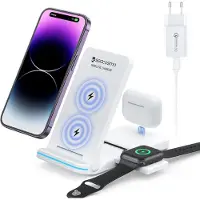 JGD -Chargeur Induction 3 en 1 Pliable for iPhone 15/14/13/12/Pro/Max/Plus, Chargeur sans Fil pour Apple Watch Ultra 9/8/7/6/5/4/3, Station de Charge for AirPods 3/2 Pro