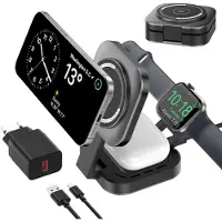 JGD -Chargeur sans Fil 3 en 1 pour appareils Apple, Chargeur Induction, 3 en 1 Station de Charge Rapide pour Magsafe iPhone 17/Air/16/15/14/13/12, Apple Watch, AirPods Pro/2/3/4 (Adaptateur Inclus) (G