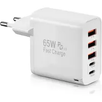 JGD -Chargeur USB C, Chargeur Rapide 65 W à 5 Ports avec USB-C et USB-A, Adaptateur Secteur Multi-chargeurs USB PPS/PD 3.0 pour iPhone 16, 15, 14, 13, 12, 11 Pro Max, iPad, téléphones Portables