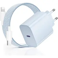 JGD -20W Chargeur pour iPhone 14 13, Chargeur Rapide pour iPhone, PD3.0 USB-C Prise Secteur avec 2m Câble Type C vers Lighting pour Phone 14 Pro/14 Pro Max/14 Plus/14/13/12/11/X/SE - Bleu
