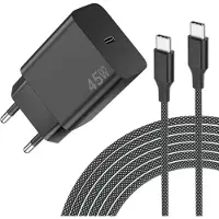 JGD -Chargeur USB C 45W pour Samsung, Adaptateur de Charge Rapide Compatible pour Galaxy S25/S24/S23/S22/A54/A34/A53, pour iPhone 17/16/15 avec Câble Tressé de 2M(Noir)