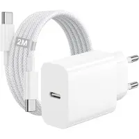 JGD -Chargeur USB C Rapide 25W pour iPhone 15/16/17 Série, iPad Pro, iPad Air et iPad Mini avec Câble USB-C en Nylon Tressé de 2m