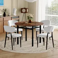 SUCCESS COURIER Ensemble table et chaises, table ronde en verre + 4 fauteuils blancs enPolyuréthaneà dossier incurvé