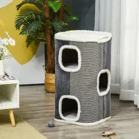 SUCCESS COURIER Arbre à chat avec 3 niveaux, aggloméré, polyester velouté, sisal, gris et blanc, 40 x 40 x 74 cm