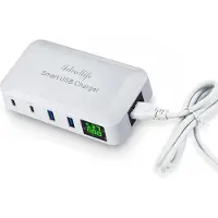 JGD -Chargeur USB Super Rapide, Station de Charge 70W 12A 4-Ports 20W PD et QC3.0 Hub de Charge USB C Multi Ports avec Écran LCD Compatible pour iPhone iPad Samsung Huawei et Plus