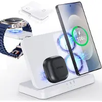 JGD -Station de charge inductive pour Samsung - Chargeur sans fil 3 en 1 compatible avec Galaxy S25 Ultra/S24/S23, Z Fold/Flip 7/6, Buds, chargeur amovible pour Galaxy Watch Ultra/8/7, sans adaptateur