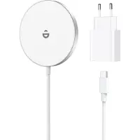 JGD -Chargeur Mag Safe pour iPhone avec Adaptateur USB-C 20 W, Chargeur sans Fil inductif pour iPhone 17e 17 16 15 14 13 12 Pro Max/Air/Plus/Pro, 15W magnétique Rapide sans Fil, Blanc Neige