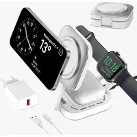 JGD -Chargeur sans Fil 3 en 1 pour appareils Apple, Chargeur Induction, 3 en 1 Station de Charge Rapide pour Magsafe iPhone 17/Air/16/15/14/13/12, Apple Watch,AirPods Pro/2/3/4 (Adaptateur Inclus) (Ar