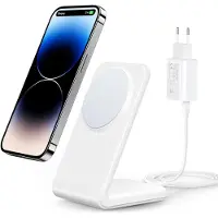 JGD -Chargeur sans Fil magnétique pour iPhone 15/14/13/12 séries Charge Rapide avec Adaptateur USB-C PD3.0 20W et câble de Charge magsafe Station de Charge pour iPhone 15 Pro Max Plus Mini, Blanc