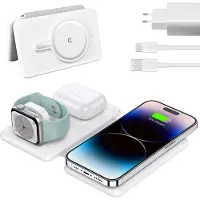 JGD -Chargeur à Induction pour iPhone, Chargeur sans Fil Apple 3-en-1 à Induction, Station de Charge Pliable pour iPhone 17/16/15/14/13/12 Pro Max/Plus, Apple Watch, AirPods 4/3/2/Pro