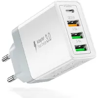 JGD -Chargeur USB-C 35W 4 Ports [PD20W + QC3.0], Bloc Mural Rapide Multi Secteur Adaptateur Compatible iPhone 16/15/14 Pro Max, Samsung Galaxy S24/S23, iPad & Tablettes
