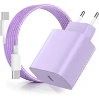 JGD -Chargeur pour iPhone Rapide, 20W PD3.0 Chargeur pour iPhone avec 2M Câble USB C, USB C Prise Charger Rapide pour Phone 16 Pro/16 Pro Max/16 Plus/15/15 Pro/15 Pro Max/15 Plus/Pad - Violet
