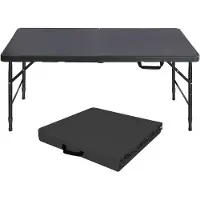 SUCCESS COURIER Table pliante portable de 125 cm avec poignée, réglable en hauteur, multifonctionnelle pour le camping, les pique-niques, les fêtes, à l'intérieur et à l'extérieur (noire)