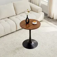 SUCCESS COURIER Table d'appoint ronde Ø 60 cm – petite table à manger en MDF, finition noyer, pied de soutien noir, technologie de thermoformage, idéale pour les intérieurs européens, noir/noyer