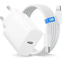 JGD -Chargeur Rapide i-Phone[MFi Certified], 20W Chargeur USB C Rapide avec 3M Nylon Cable USB C vers Lightning pour Phone 14 13 12 11 Pro Max/Mini/XS/SE, Prise USB c avec Cable i-Phone usbc vers Ligh