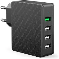 JGD -Quick Charge 3.0 Chargeur Secteur USB 30W Chargeur Mural 4 Ports Prise USB Secteur USB Chargeur pour iPhone XS/XS Max/XR / 8, Samsung Galaxy S9 / S8 / Note 8,LG,Sony,Android (Noir-QC)