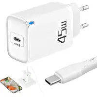 JGD -Chargeur USB C 45W Rapide PD GaN avec Câble 1M pour Smartphone 9/9 Pro/XL/Fold, 16/15, S25/S24/S23 Ultra, Rdinateur Portable, Comprimé Pro/Air, Adaptateur Secteur Type C Universel Sécurisé