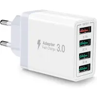 JGD -Chargeur USB, Adaptateur de Charge USB à 4 Ports avec Chargeur Rapide Smart QC 3.0 de 33W Chargeur Multi-Ports Compatible avec iPhone 11/12/13/14/15/16/iPad/Samsung Galaxy S21/S22/23/S24