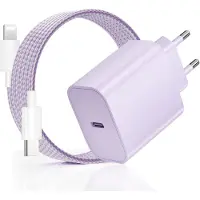 JGD -20W Chargeur pour iPhone 14 13, Chargeur Rapide pour iPhone, PD3.0 USB-C Prise Secteur avec 2m Câble Type C vers Lighting pour Phone 14 Pro/14 Pro Max/14 Plus/14/13/12/11/X/SE - Violet