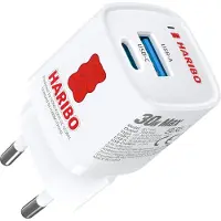 JGD -Haribo Chargeur USB-C 30W GaN, Chargeur Secteur 2 Ports USB-C PD, Charge Rapide pour iPhone 17 16 15 Pro Max, pour iPad Pro Air, Galaxy S25 S24, Pixel 10 9 8, Compact Voyage, Rouge