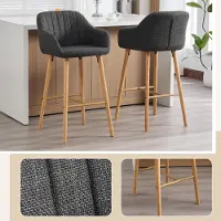 SUCCESS COURIER Tabouret de bar avec accoudoirs, revêtement en lin, style européen, 59 x 55 x 104 cm, noir