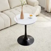 SUCCESS COURIER Table d'appoint ronde Ø 60 cm – petite table à manger en MDF, aspect bois blanc, pied noir, technologie de thermoformage, idéale pour les intérieurs européens, noir/blanc