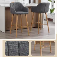 SUCCESS COURIER Tabouret de bar avec accoudoirs, revêtement en lin, style européen, 59 x 55 x 108 cm, couleur grise