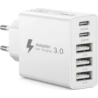 JGD -Chargeur USB C 50W, 5 Ports Multi Prise Secteur USB C Chargeur Type C Charge Rapide Multiprise USB Adaptateur Secteur Charger pour iPhone 17 16 15 14 Pro Max Plus Mini XS XR 8 7 SE/iPad/Samsung G