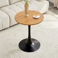 SUCCESS COURIER Table d'appoint ronde Ø 60 cm – petite table à manger en MDF, aspect bois, pied de soutien noir, technologie de thermoformage, idéale pour les intérieurs européens, noir/aspect bois