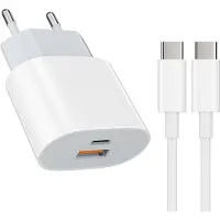 JGD -Chargeur Rapide USB Type - C 25W Adaptateur de Charge Alimentation Chargeur USB Type - C 15W avec câble de Charge Rapide 2M (Blanc) pour: iPhone 17 16 15 Pro/Max/Plus Samsung Galaxy s25 S23 s22