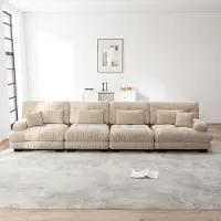 Sweiko Canapé d'angle modulaire 4 places avec assise profonde, Chenille Canapé-lit Confortablement rembourré pour salon, appartement, studio, bureau, Chenille Marron clair