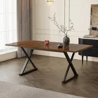 SUCCESS COURIER Table à manger, 180 x 90 x 75 cm, style moderne, robuste, pieds en métal, pour 6 à 8 personnes, couleur noyer, noir