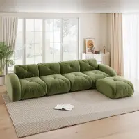 SUCCESS COURIER Canapé d'angle 4 places en chenille, en L, modulable, antidérapant, 358 x 171 x 76 cm, vert