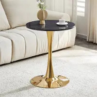 SUCCESS COURIER Table d'appoint ronde 60 cm – Table de salle à manger aspect marbre noir – Plateau en MDF avec technologie de thermoformage – Piètement en métal doré pour le salon et la cuisine
