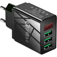 JGD -Chargeur USB 3 Ports, Chargeur Secteur Universel 5V/2.4A (3.0A Max), Adaptateur Mural avec Écran LCD Numérique, Charge Rapide QC3.0 pour i-Phone, i-Pad, Android, Sam-Sung, Huawei, Xiaomi et Plus
