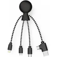 JGD -- Mr Bio Câble Multi USB 4 en 1 en Forme de Pieuvre - Chargeur Universel en Plastique Recyclé issu des Océans - USB - USB-C - Lightning - Micro USB - Compatible Smartphones - Noir