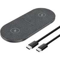 JGD -Chargeur Induction Double 20W Chargeur sans Fil 2 en 1 Charge Rapide pour iPhone 17 Pro Max/16 Pro/15/14/13/12/11/XS/XR/8 Plus,AirPods,Samsung Galaxy S25/S24/S23/S22/S21,Note20/10,Galaxy Buds,Gri