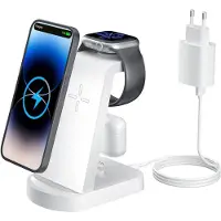 JGD -Chargeur Induction 3 en 1, Chargeur Rapide Chargeur Induction Chargeur Station Compatible avec iPhone 17/16/15/14/13/12Pro/Pro Max,Apple Watch Ultra/10/9/8/7/SE/SE2/6/5/4 AirPods321/Pro1 Blanc