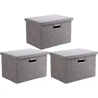 OEM Boîte de rangement avec couvercle, pliable, grise, très grande (50 x 33 x 30 cm), lot de 3