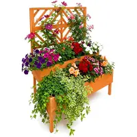 Relaxdays Jardinière avec treillis , H x l x P : 135 x 109 x 62 cm, en bois, avec 2 bacs à fleurs et un brise-vue, jardinière surélevée, orange