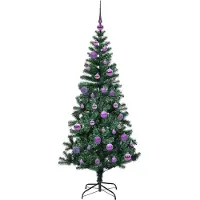 vidaXL Sapin de Noël artificiel pré-éclairé Vert 150 cm PVC et métal
