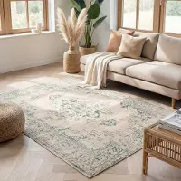 FRAAI Tapis vintage - Spring Ethnic Crème/Vert | 160x230 cm | Rectangulaire | Pile courte