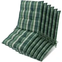 Beautissu Lot de 6 coussins Sun-NL pour dossier de chaise basse, 105 x 50 x 8 cm, vert à carreaux