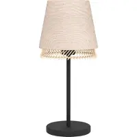 Eglo Lampe de table Tabley, lampe de chevet, lampe de table en métal noir, bambou et lin, lampe de table pour le salon et la chambre à coucher, E27