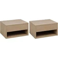 HOMCOM Lot de 2 chevets tables de nuit murales - tiroir coulissant, niche, plateau - dim. 37L x 32l x 21H cm - panneaux aspect chêne clair