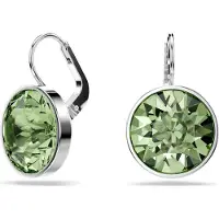 Swarovski Pendants D'oreilles Bella, Taille Ronde, Vertes, Métal Rhodié