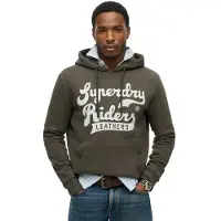 Superdry pour homme. M2014354A Sweat à capuche Leathers vert militaire (S), Noir, Casuel, Coton