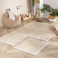 Little Olly Tapis Puzzle en Mousse – Alfie Grid Beige | 120x180cm | Rectangulaire | Tissage plat